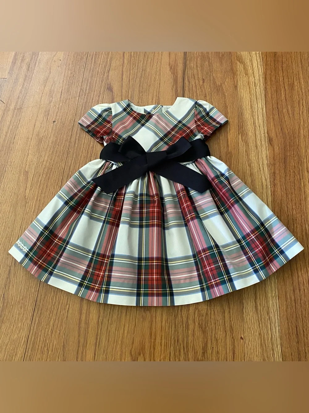 Ralph Lauren Formal Plaid Fit-and-Flare Dress with Black Bow
